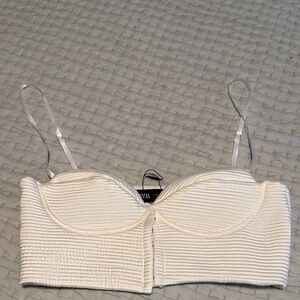 Zara White Ribbed Crop Top